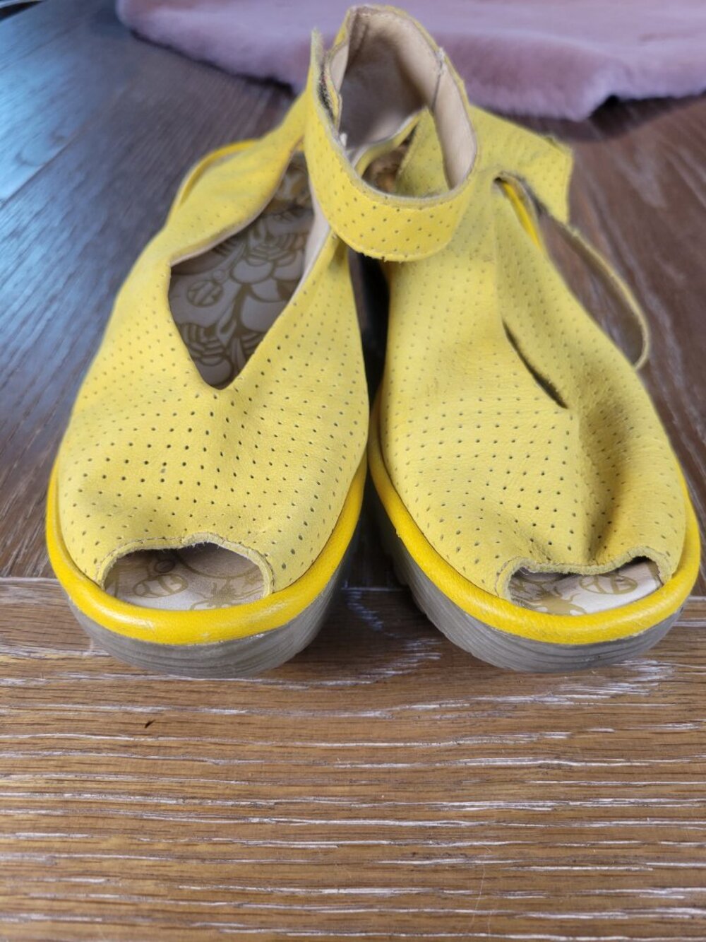 Fly London Yellow Perforated Leather Peep Toe Wedge Sandals EU 36 US 5.5-6